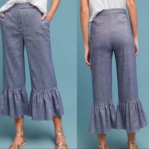 Anthro chambray ruffle pants